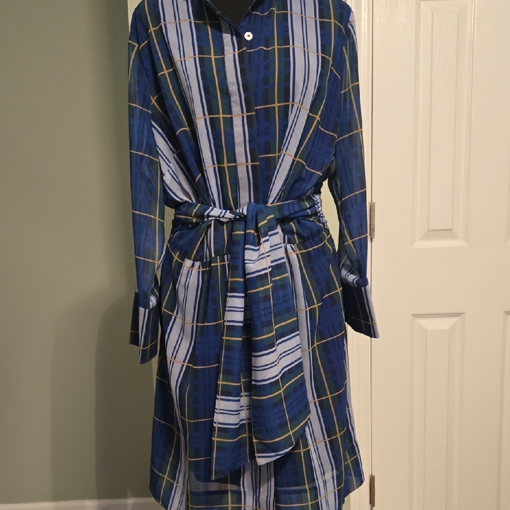 Gretchen Scott Designs Blue Plaid Midi Dress